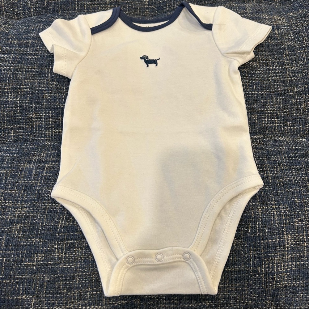 Little Me Cotton Short Sleeve Bodysuit Onesie White Embroidered Dog